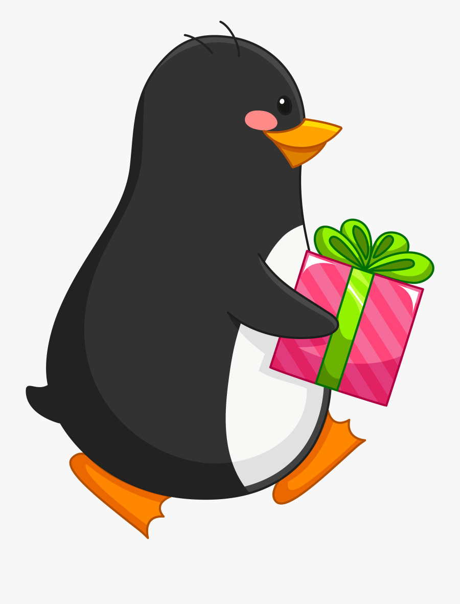 Transparent Penguin With Gift Png Clipart - Christmas Clipart Penguin Gift, Transparent Clipart