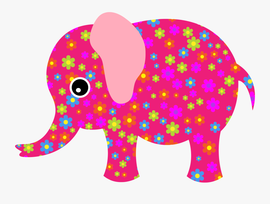 Retro Floral Elephant Pink - Its A Girl Babyshower, Transparent Clipart