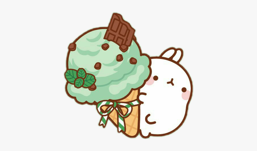 #molang #icecream #kawaii #pastel #green #chocolate - Kawaii Mint Chocolate Chip Ice Cream, Transparent Clipart