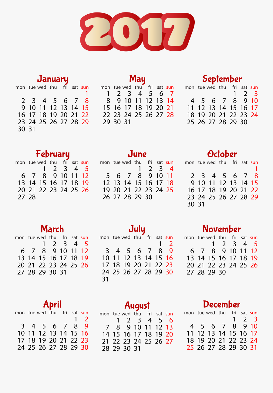 Calendar 2017 Png Transparent, Transparent Clipart