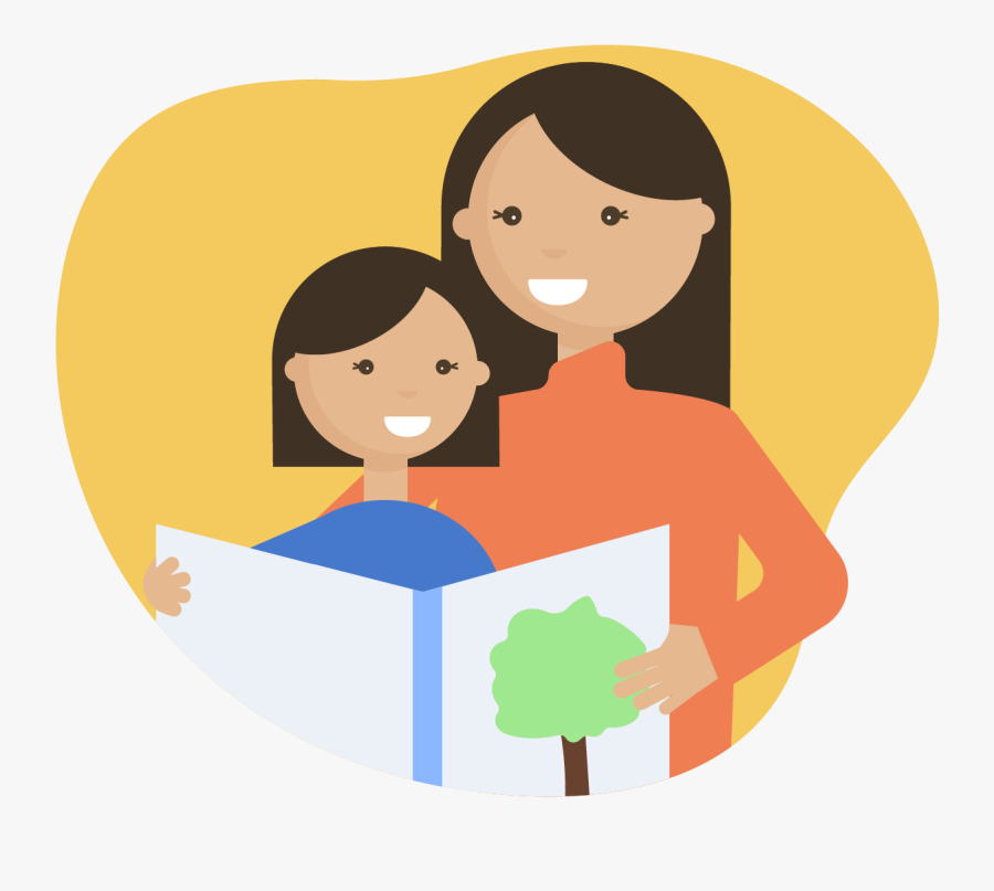Mother Reading A Story Book To Young Daughter, Transparent Clipart