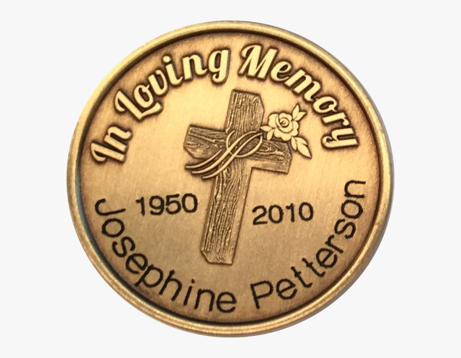 In Loving Memory Engraved Cross Rose Memorial Bronze - Coin, Transparent Clipart