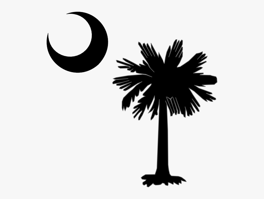 Clip Art Palm Tree With Half Moon Symbol - South Carolina Flag Black And White, Transparent Clipart