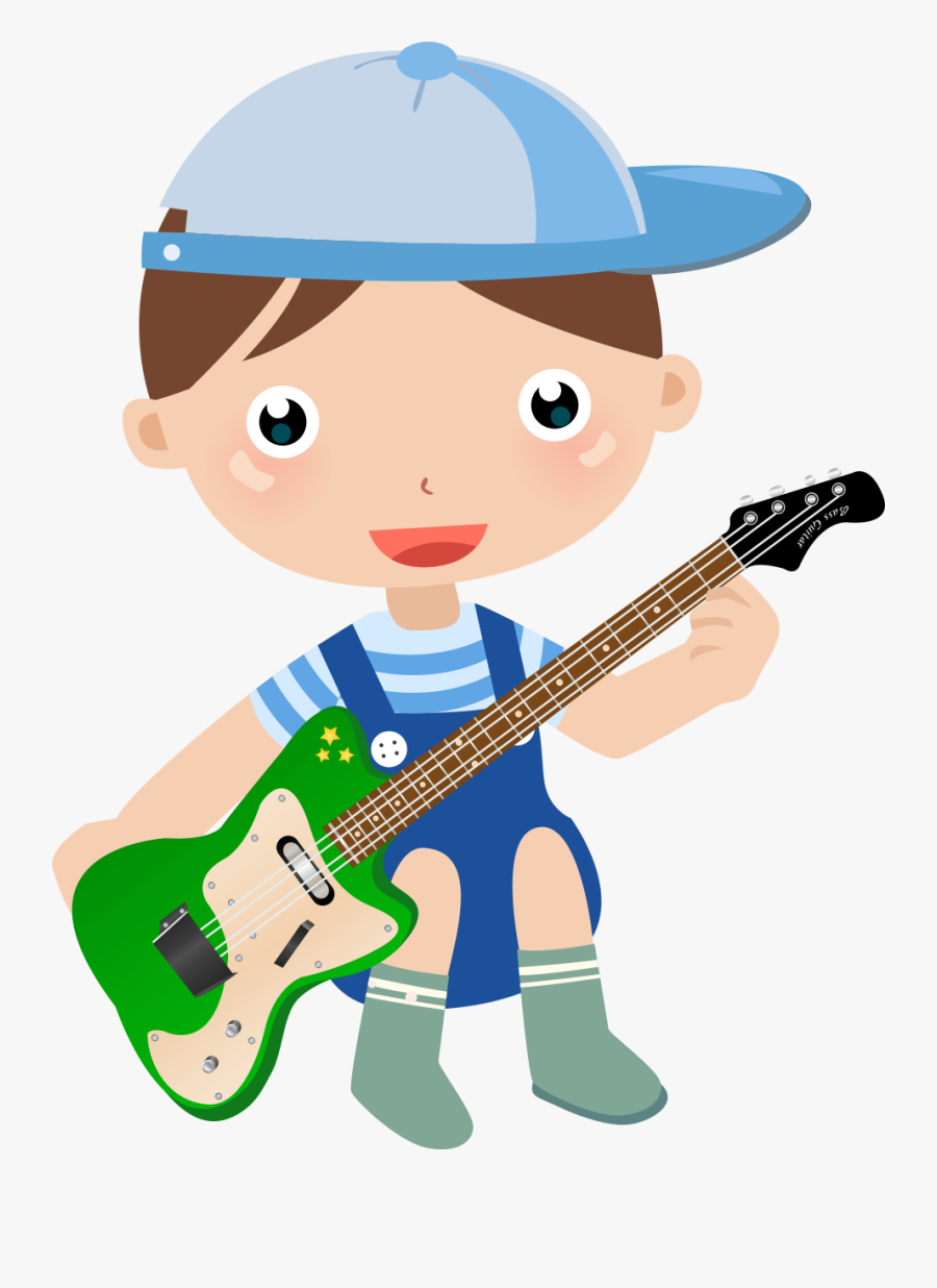 Boy Little Cartoon Guitar Child Playing Clipart - Baby With Guitar Cartoon, Transparent Clipart