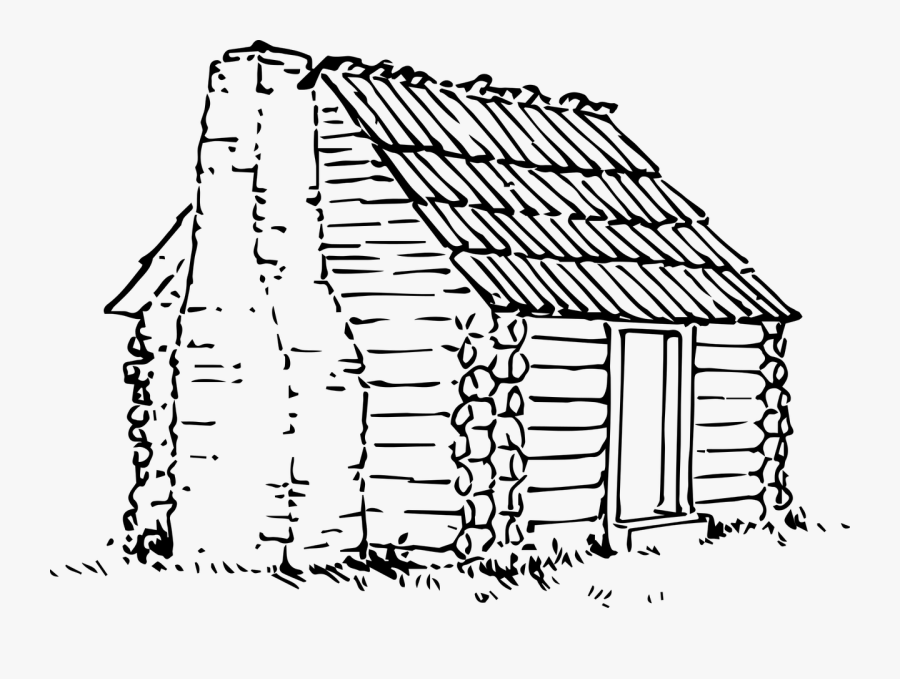 Wood Cabin Line Drawing, Transparent Clipart