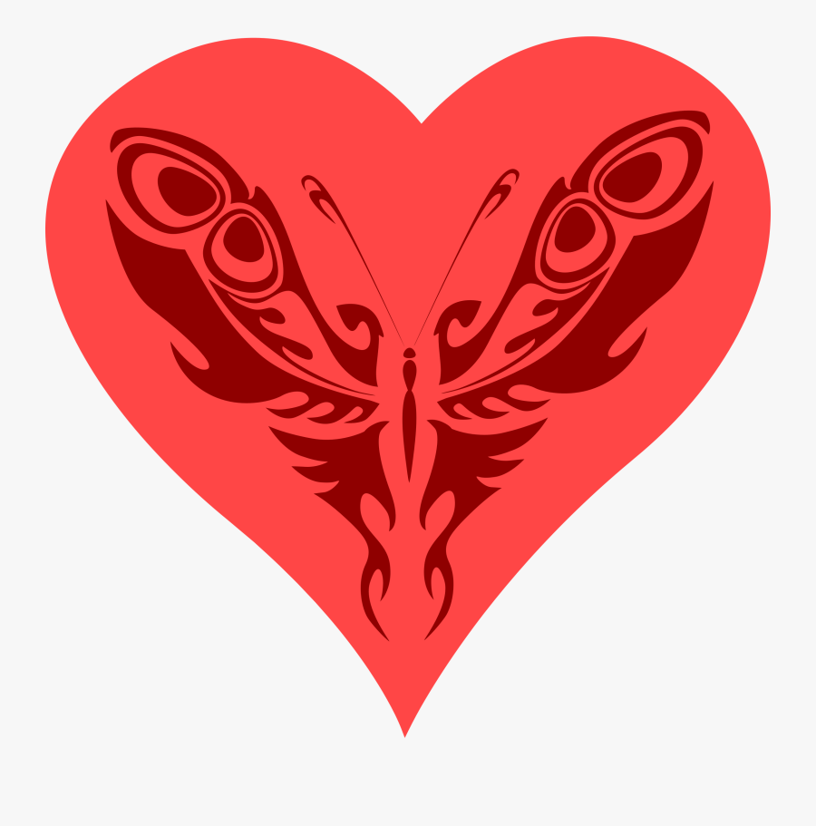 Clipart - Butterfly Heart - Tribal Butterfly, Transparent Clipart