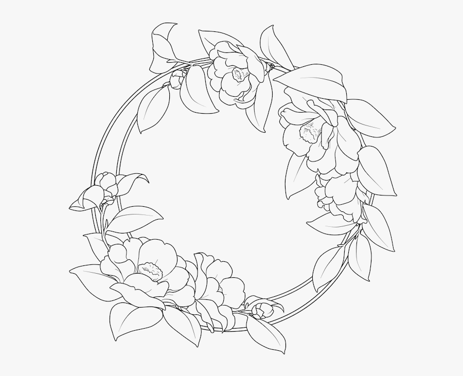 Flower Camellia Vector Artwork Border Round - Circle Flower Border Drawing, Transparent Clipart