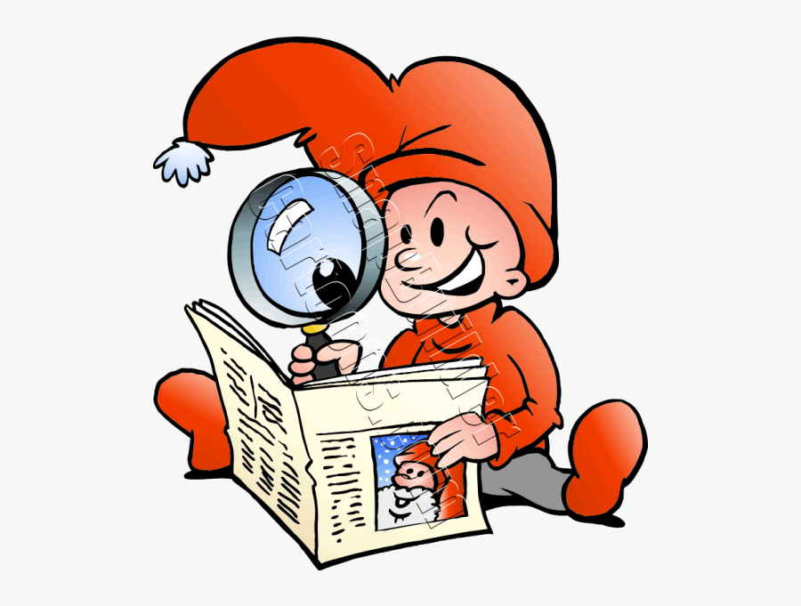 Christmas Elf Reading North Pole Newspaper - Illustration, Transparent Clipart
