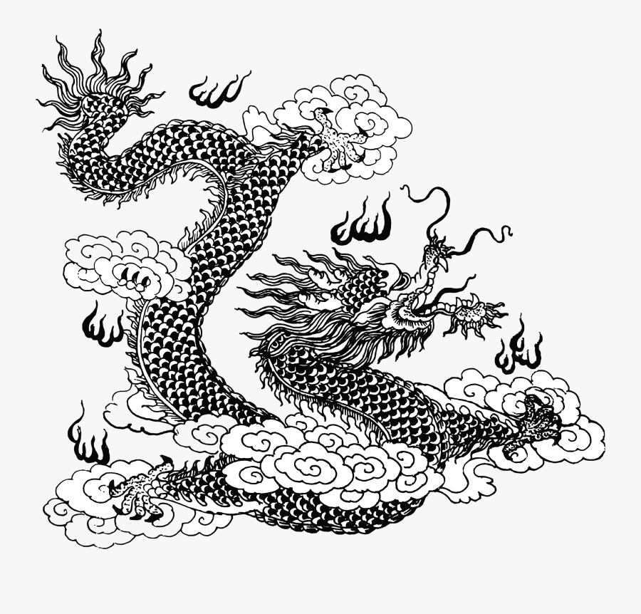 Asian Dragon Line Art, Transparent Clipart