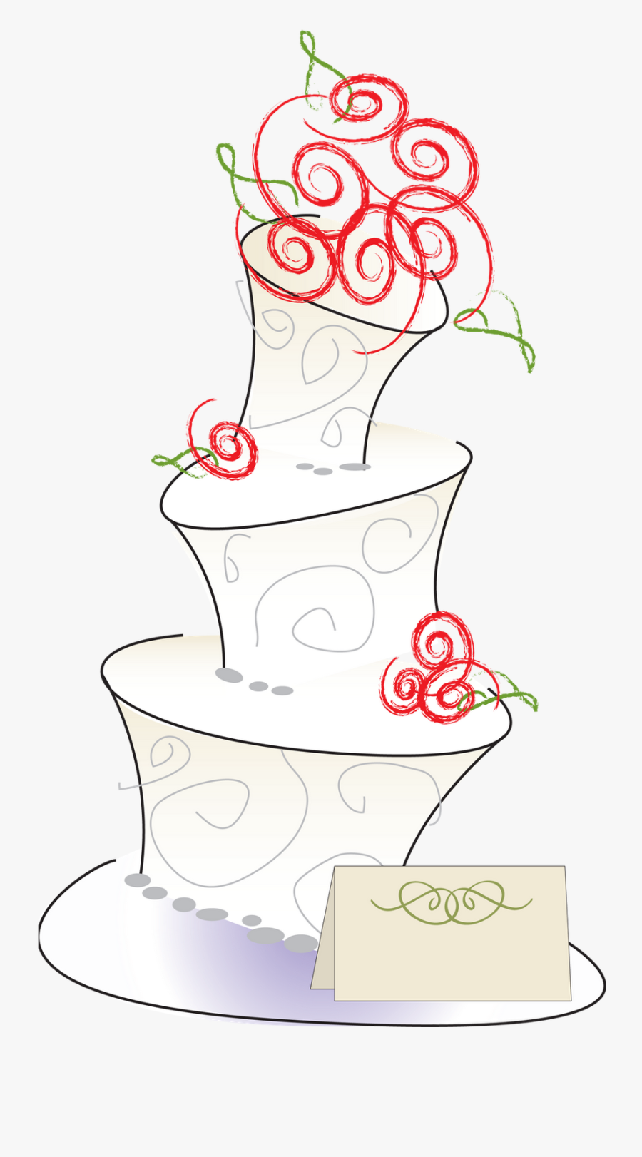 Whimsical Wedding Cake With Swirly Red Roses And A - Whimsical Wedding Cake Clipart, Transparent Clipart