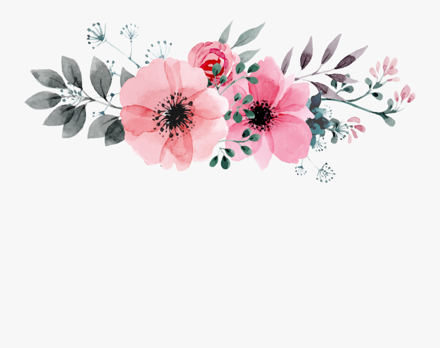 Watercolor Flower Grey Pink, Transparent Clipart