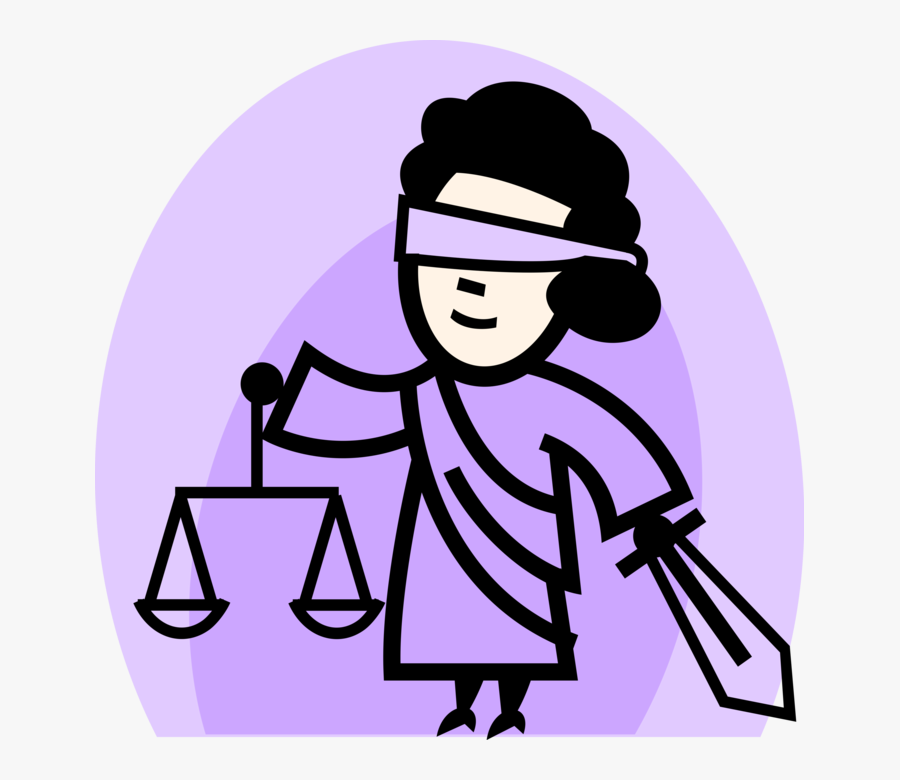 Vector Illustration Of Justice Scales With Blindfolded, Transparent Clipart