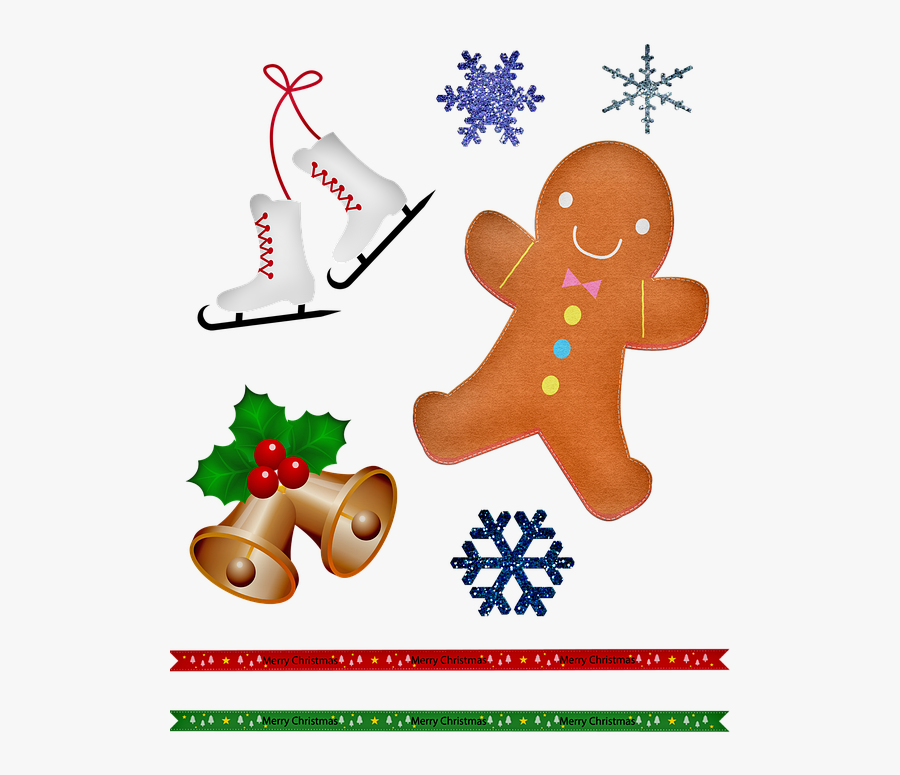 Gingerbread Man, Bells, Christmas, Ice Skates - Christmas, Transparent Clipart
