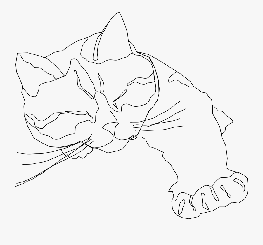 Missiridia Sleepy Calico Cat Line Drawing Only Clip - Contour Line Drawing Cat, Transparent Clipart
