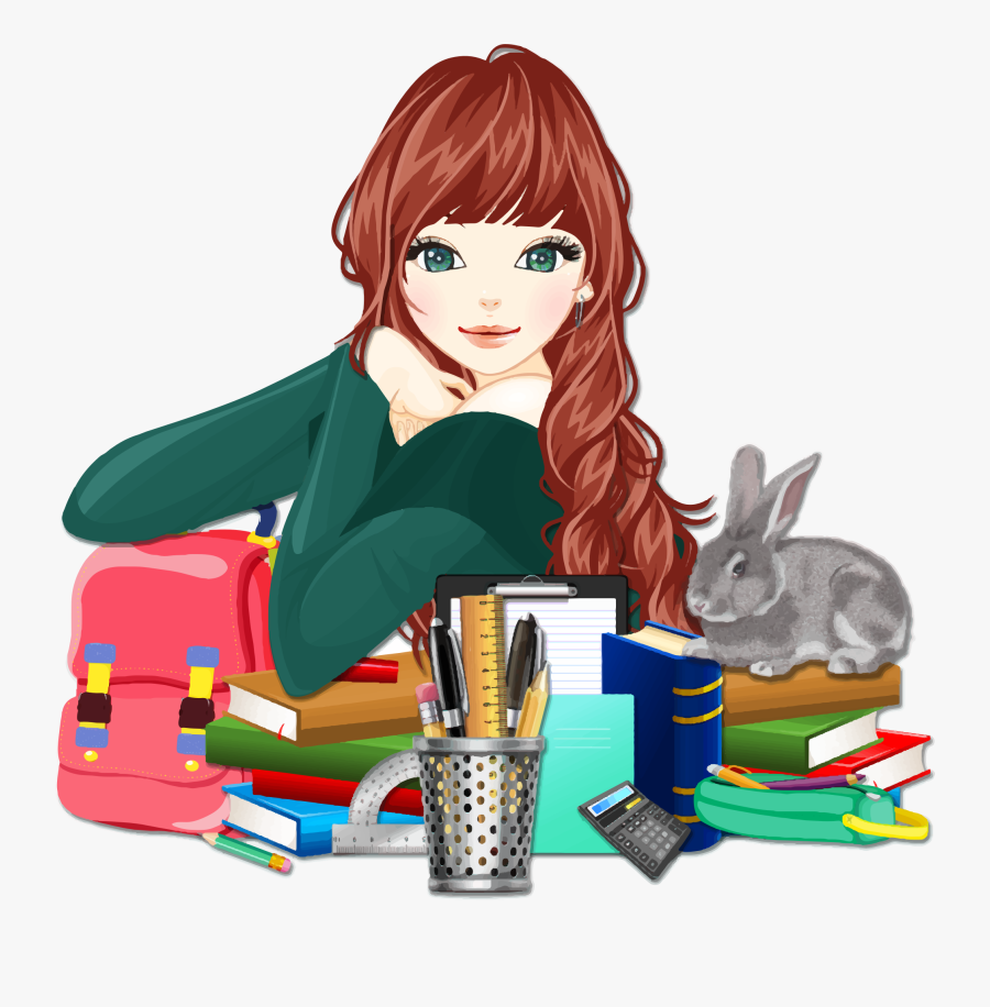 Clipart - - Clipart Of Girl At School, Transparent Clipart