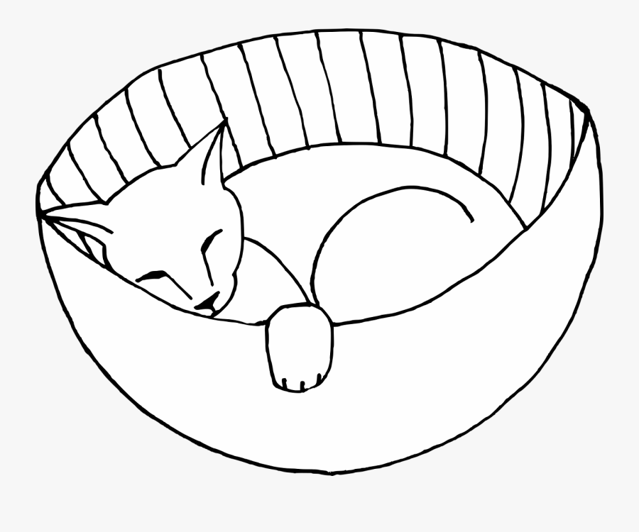 Cat Feline Sleeping Free Picture - Png Line Drawing Cat Basket, Transparent Clipart