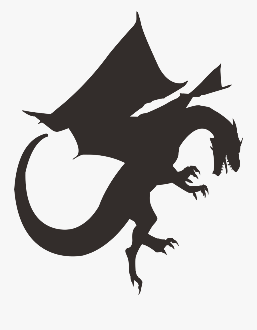 Dragon, Silhouette, Black, Mythology, Drawing, Tattoo - Flying Black And White Dragon, Transparent Clipart