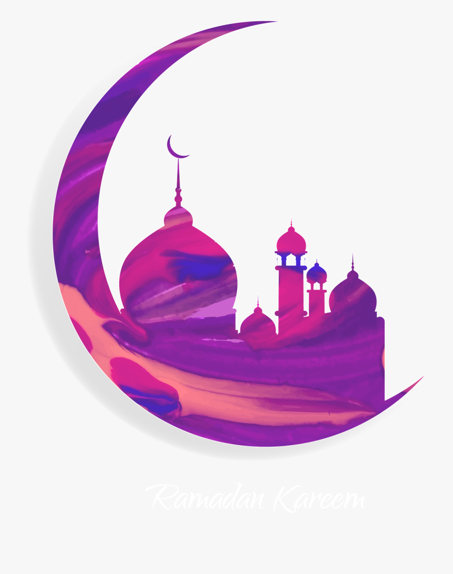 And Purple Quran Of Muslim Mosque Ramadan Clipart - Eid Mubarak Moon Png, Transparent Clipart