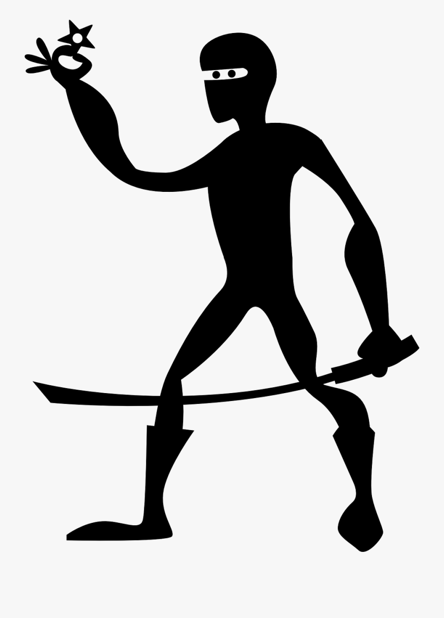 Ninja, Star, Silhouette, Cartoon, Sword, Katana - Cartoon Ninja No Background, Transparent Clipart