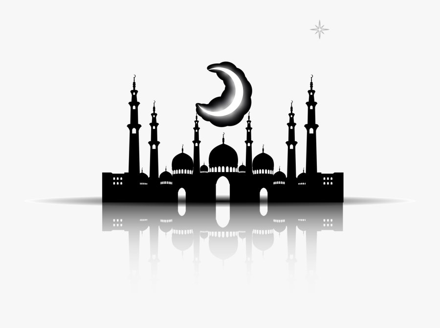 Silhouette Mosque Islamic Black Halal Church Architecture - Mosque Vector Black Png, Transparent Clipart