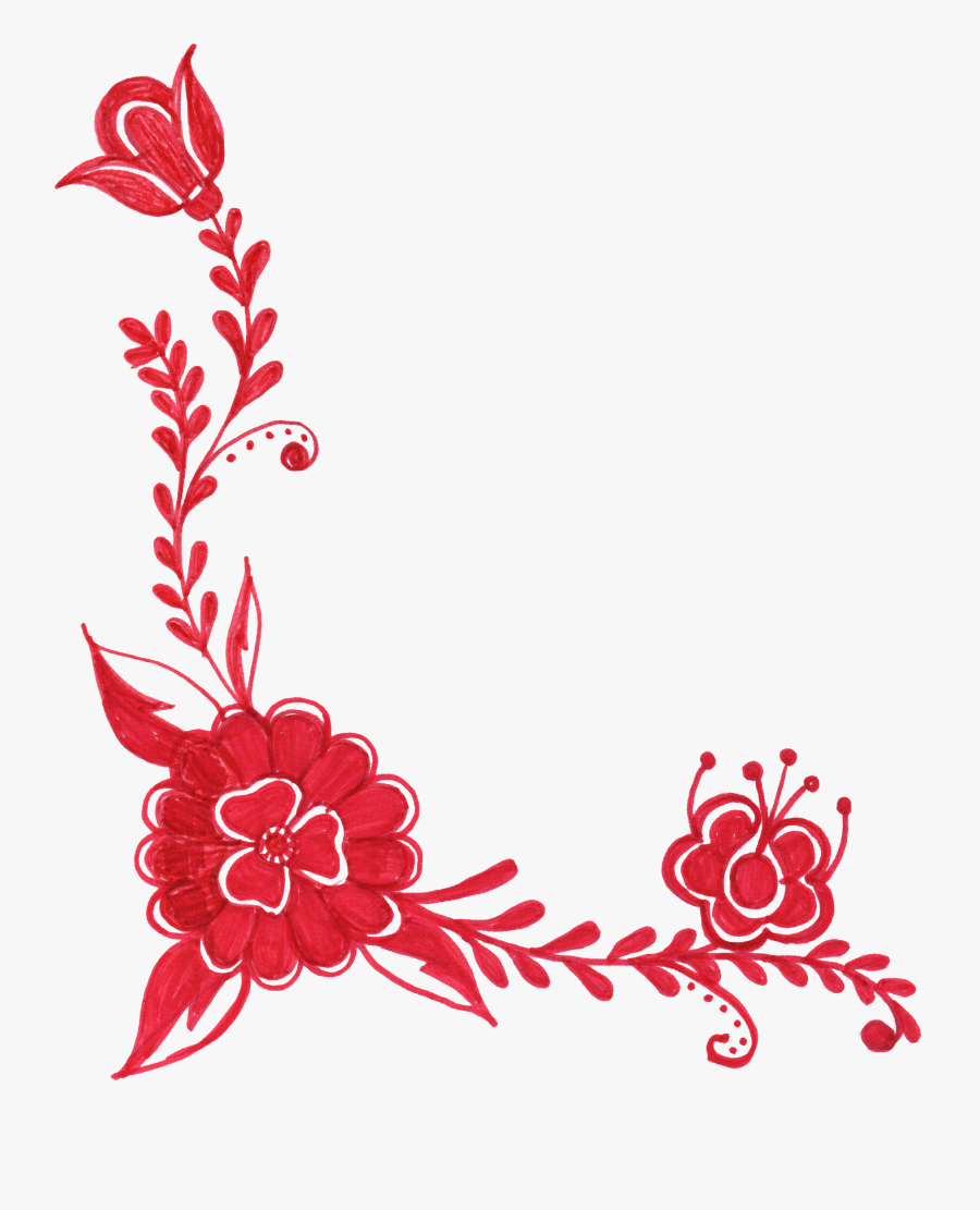 Red Flower Corner - Red Border Flower Png, Transparent Clipart