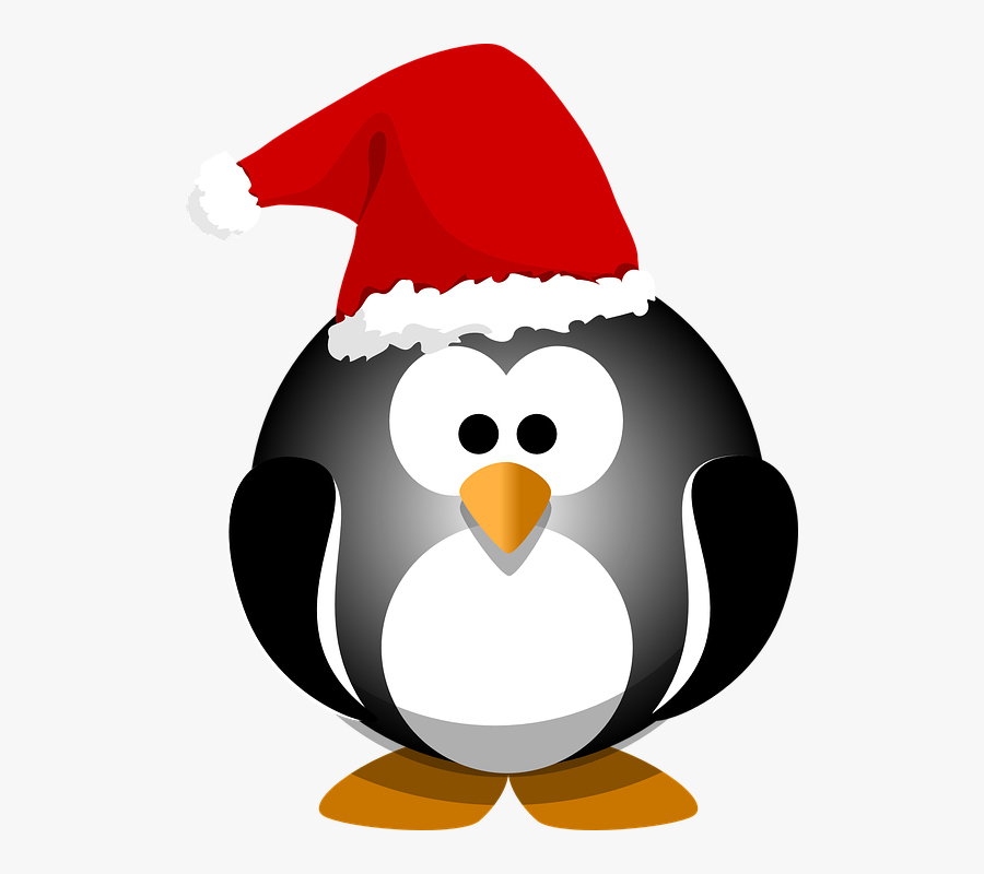 Penguin, Black, Bird, Hat, Christmas, Holiday, Santa - Cartoon Penguin With Santa Hat, Transparent Clipart