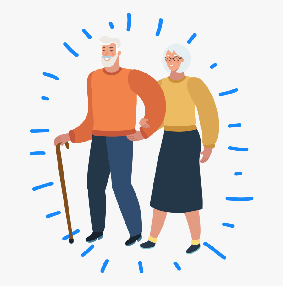 Illustration Of Elderly Couple Holding Hands - Illustration, Transparent Clipart