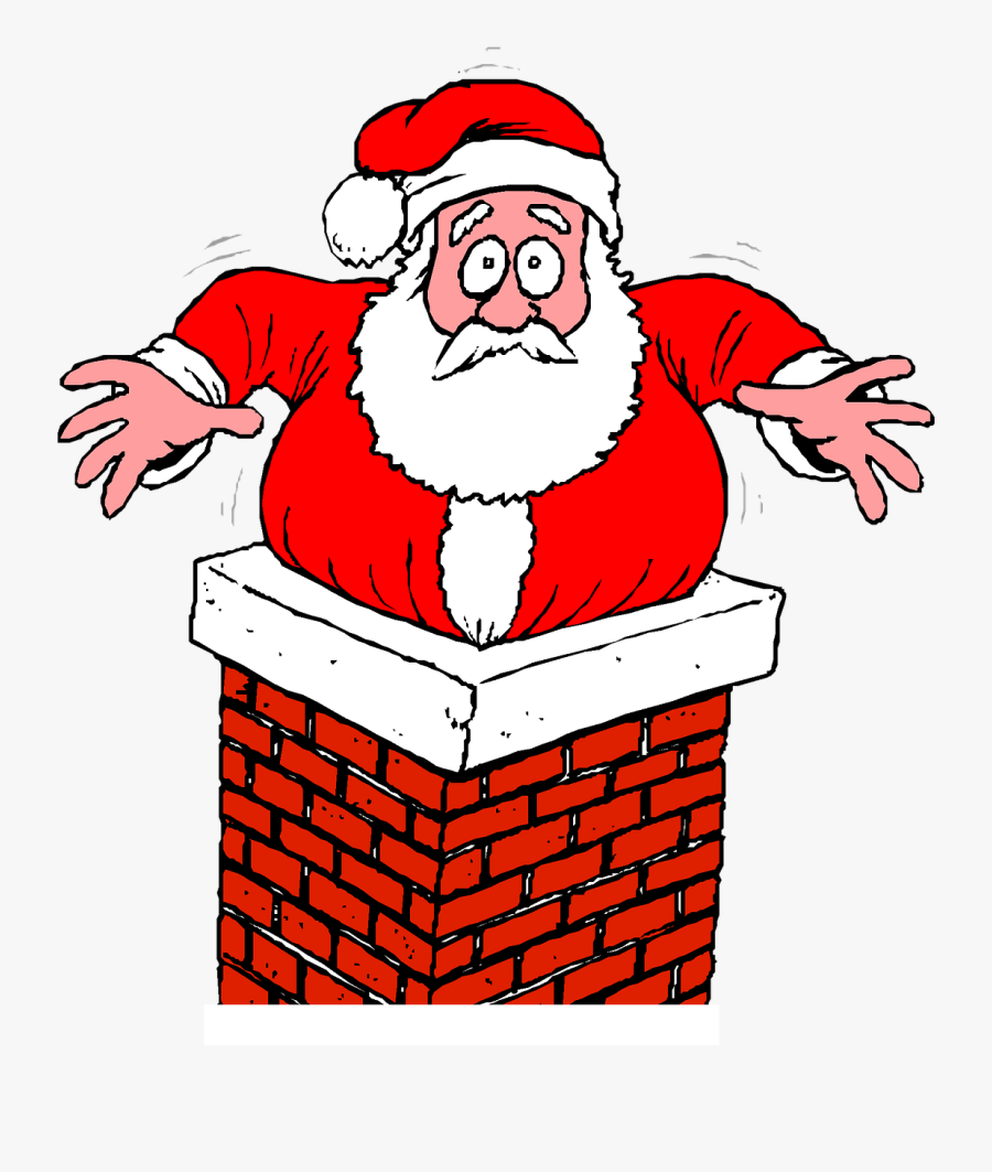 Santa Going Down Chiminy Clipart - Santa Stuck In A Chimney Clipart, Transparent Clipart