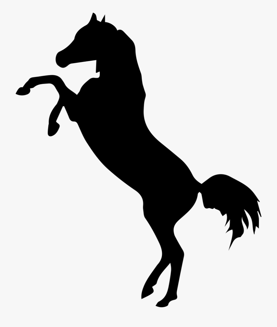 Horse Standing On Two Back Paws Black Side View Silhouette - Black