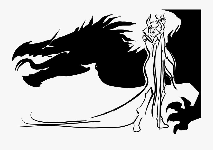 Evil Queen Falkor Clip Art - Maleficent And Dragon Outline, Transparent Clipart