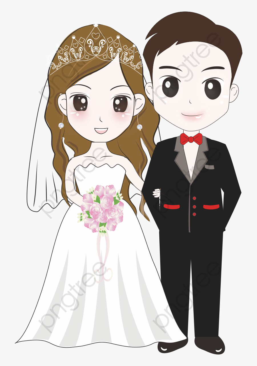 Transparent Wedding Veil Clipart - Cartoon Couple Wedding Png, Transparent Clipart