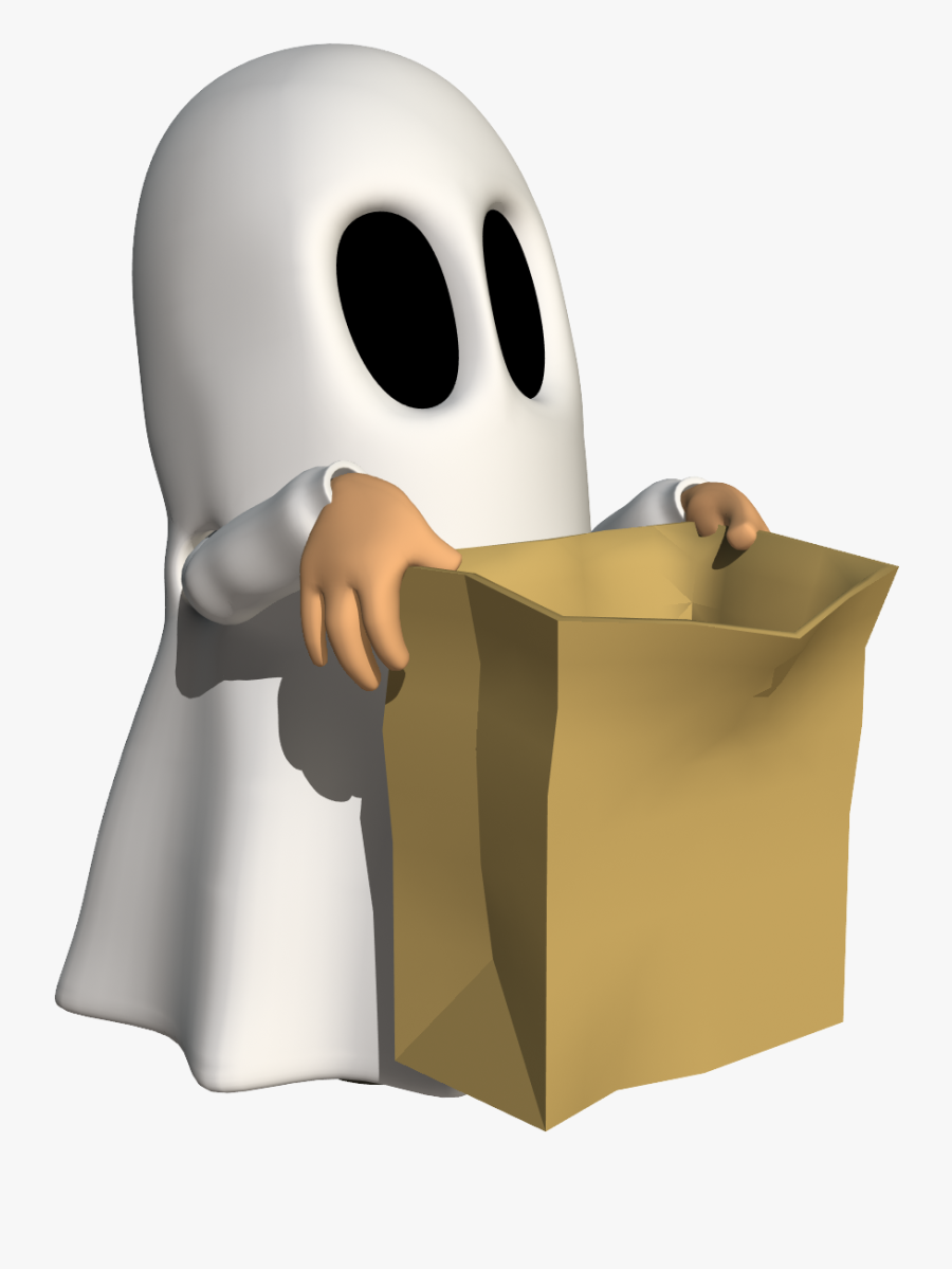 Transparent Trick Or Treaters Clipart - Ghost Holding Trick Or Treat Bag, Transparent Clipart