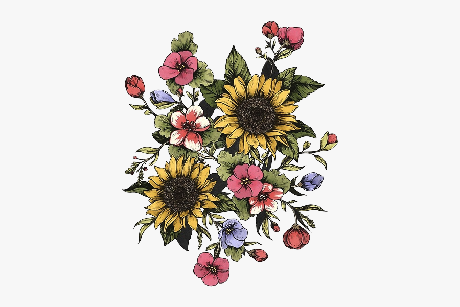 Tattoo Good Sunflower Trees Tumblr Vibes Design Clipart - Mixture Of Flowers Tattoo, Transparent Clipart