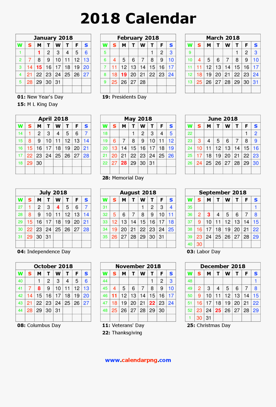 Online Calendar Time Year Clip Art - 5 X 8 2018 Yearly Calendar, Transparent Clipart