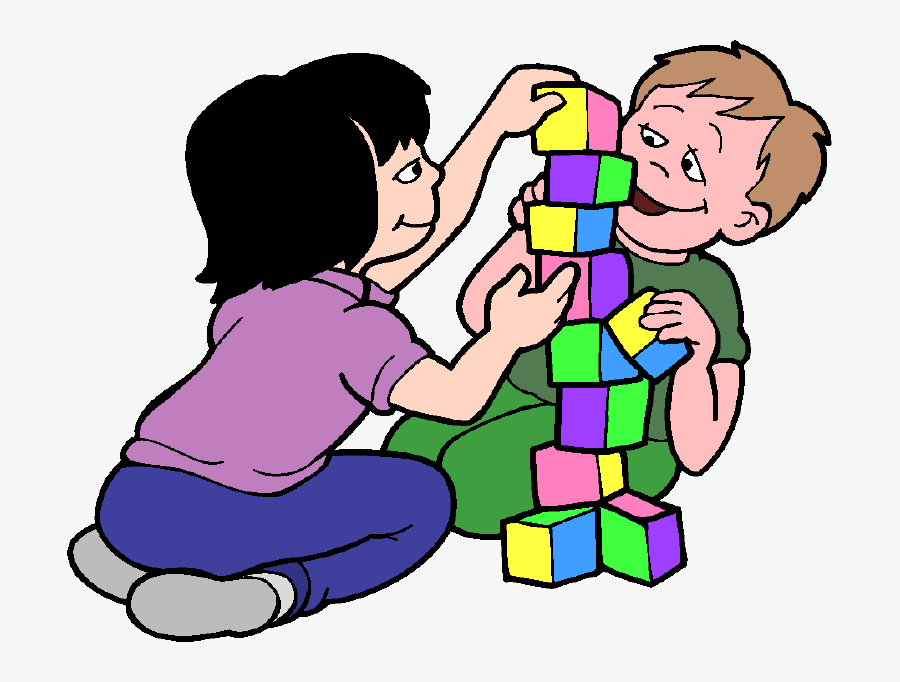 Banner Black And White Stock Kids Building Blocks Clipart - Playing Nicely With Friends, Transparent Clipart