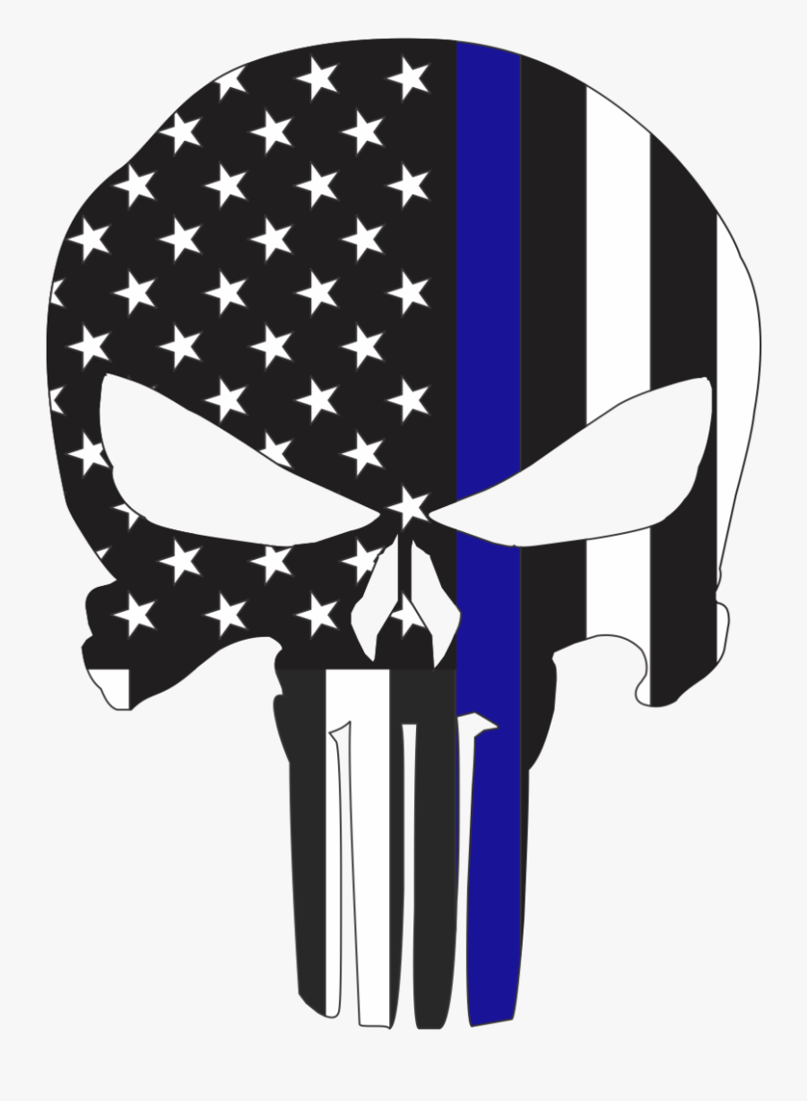 Skull/flag/thin Blue Line Vinyl Decal - Police Thin Blue Line Punisher, Transparent Clipart