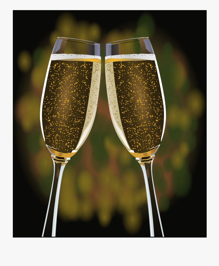 Gold Champagne Glasses With Black Background, Transparent Clipart