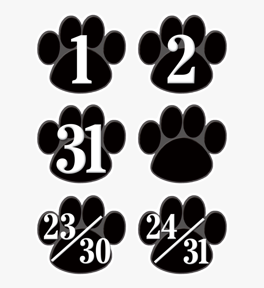 Tcr5232 Black Paw Prints Calendar Days Image - Paw Print Calendar Numbers, Transparent Clipart