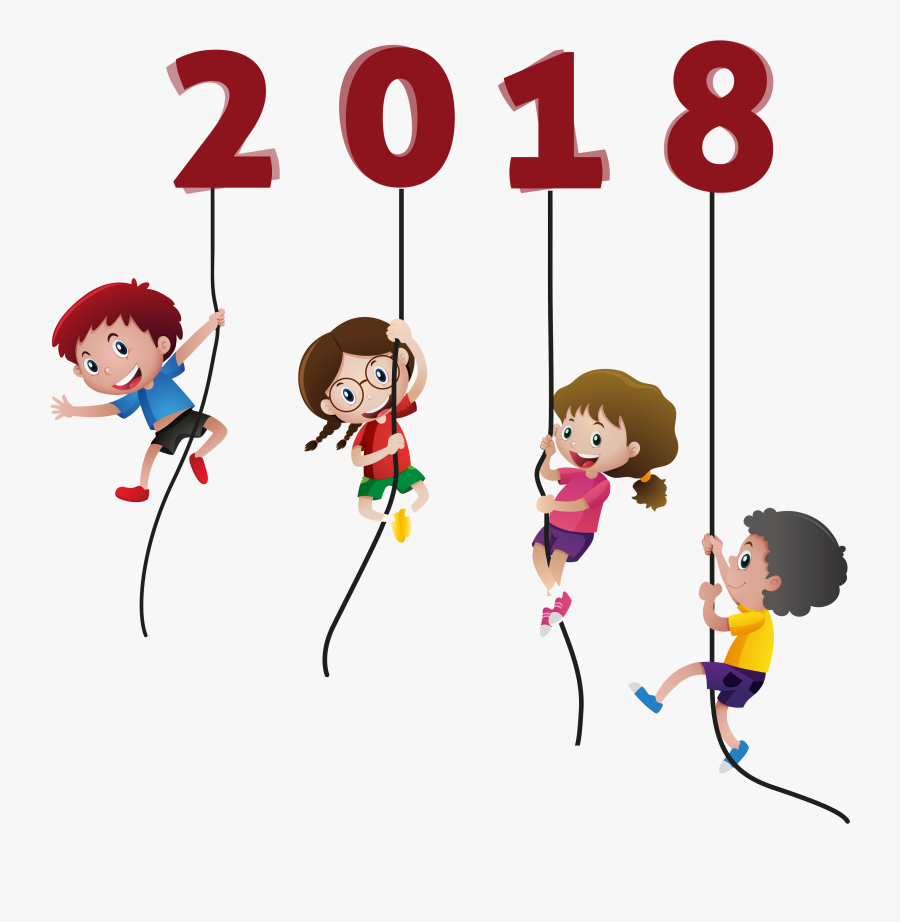 Happy New Year - Kids Climbing Cartoon Png, Transparent Clipart