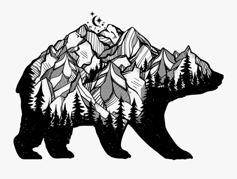 Bear With Mountains Clipart , Png Download - Bear With Trees Silhouette, Transparent Clipart