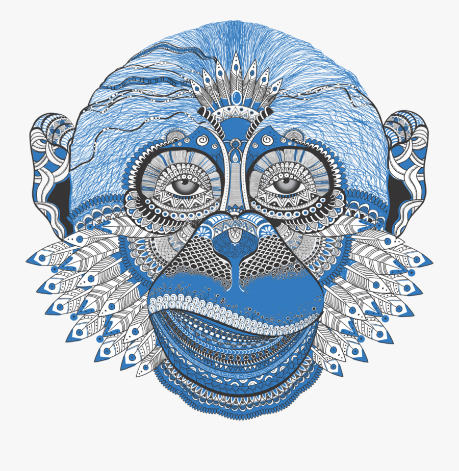 Monkey, Face, Plumage, Ornament, Animal, Blue - New Year's Eve Monkey, Transparent Clipart