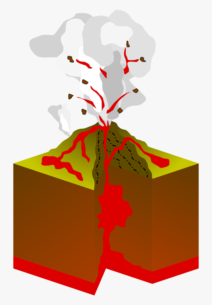 Volcano Clipart Labeled - Cross Section Volcano Free Vector, Transparent Clipart