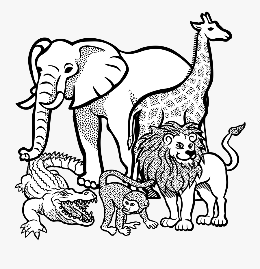 Affe Africa Afrika Animal Animals Crocodile Elephant - Cartoon Animals Clipart Black And White, Transparent Clipart