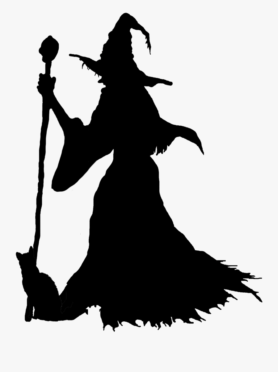 Halloween Witch With Cat - Silhouette Of Witch Transparent Background, Transparent Clipart