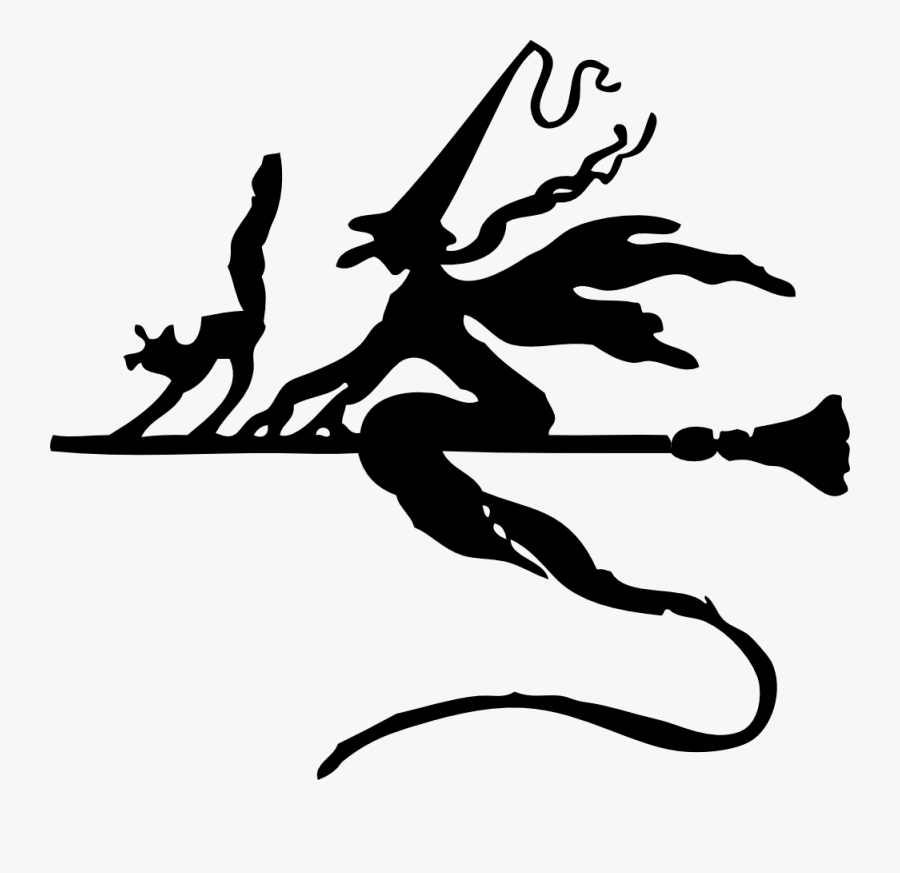 Witch - Clipart - Black - And - White - Witch On A Broomstick, Transparent Clipart