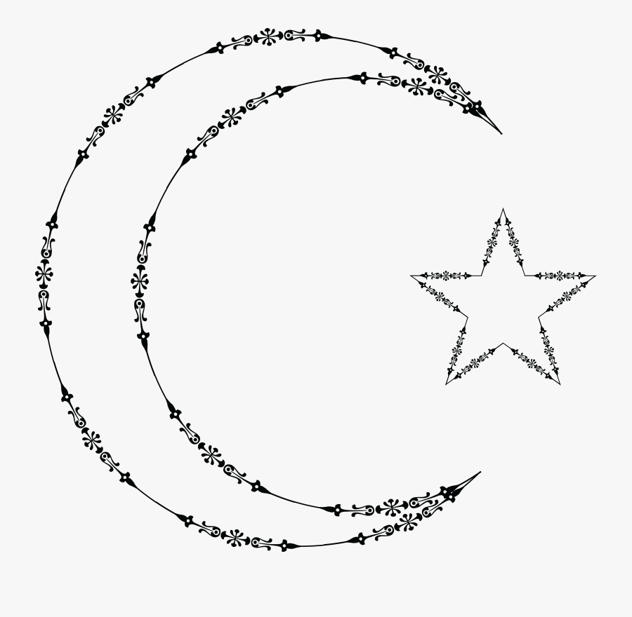 Free Clipart Of A Fancy Outlined Crescent Moon And - Star And Moon Clipart, Transparent Clipart