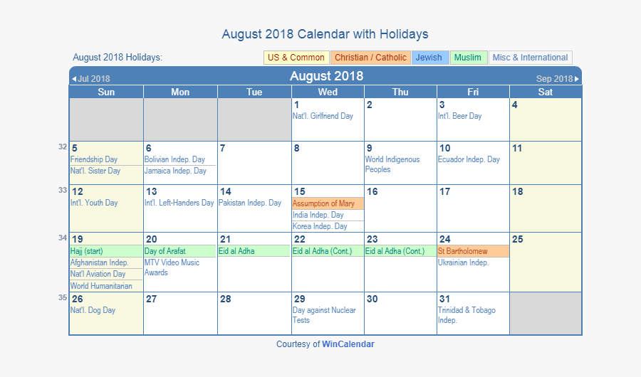 August Calendar 2018 Usa - Holiday October 2019 Calendar, Transparent Clipart