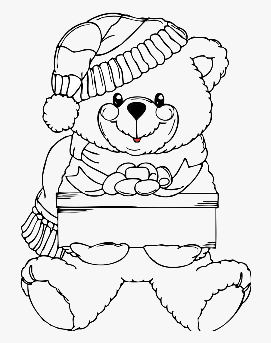 Clip Art Library - Christmas Teddy Bear Coloring Page, Transparent Clipart