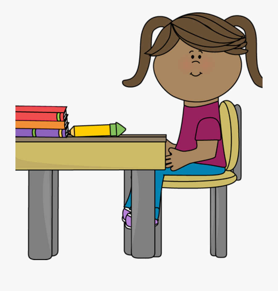 Student Working At Desk Clipart School Girl Sitting - Girl Sitting At Desk Clipart, Transparent Clipart