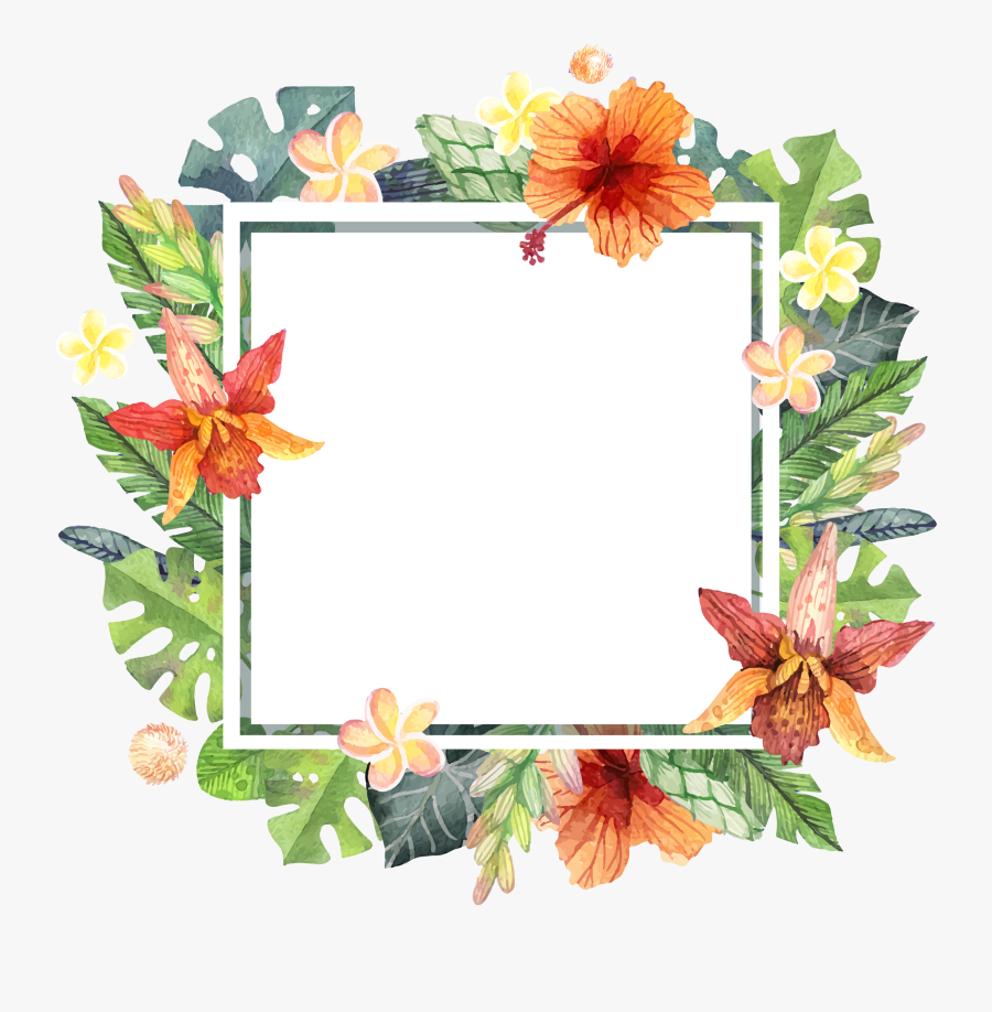 Download Summer Painted Hand Watercolor Computer File - Tropical Flower Frame Png, Transparent Clipart